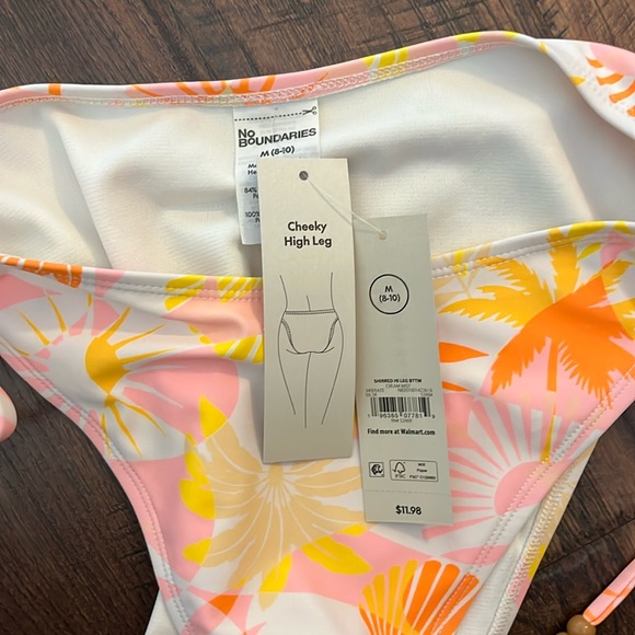 No Boundaries Women’s Shirred Hi-Leg Tropical Print Bikini Bottom Size M (8-10) - Picture 9 of 11